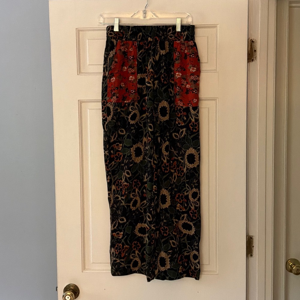 Natural Life Floral Wide Leg Pants Small Boho Mixed Print Smocked Waist Pockets